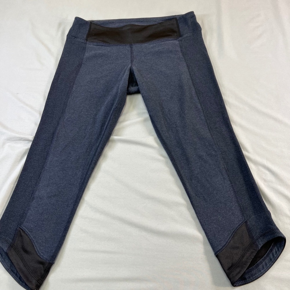 Lululemon Align Cropped Leggings Dark Navy Blue Ribbed‎ Panel Athleisure Size M